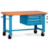 移动工作台实木桌板带三吊抽(台面厚40mm)