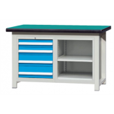 焊接式重型工作台带四抽搁板柜(台面厚50mm)