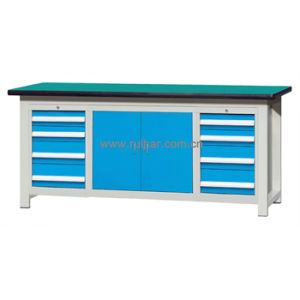 焊接式重型工作台带2组四抽柜和双门柜(台面厚50mm)