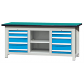 焊接式重型工作台带2组四抽柜和搁板柜(台面厚50mm)