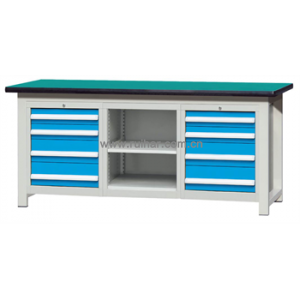 焊接式重型工作台带2组四抽柜和搁板柜(台面厚50mm)