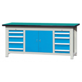 焊接式重型工作台带2组四抽柜和双门柜(台面厚50mm)