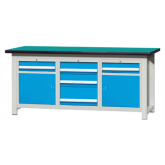 焊接式重型工作台带2组1抽单门柜和四抽柜(台面厚50mm)