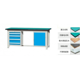 焊接式重型工作台带四抽柜和单门柜(台面厚50mm)