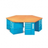 50mm榉木桌面六角工作台，含6组电气箱 抽屉均为单轨