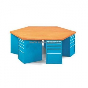 50mm榉木桌面六角工作台，抽屉均为单轨