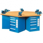 50mm榉木桌面六角工作台，含6组电气箱+6组120mm台钳