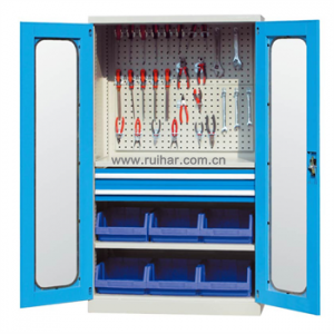 2层2抽可视门重型存储柜1000×600×1800mm含6个物料盒带方孔背板