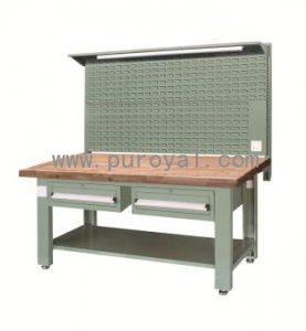 重型工作台带双单抽/底部搁板和挂板(榉木台面)，XFJ-2111DG02