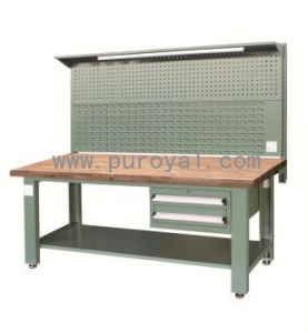 重型工作台带双吊抽/底部搁板和挂板(榉木台面)，XFJ-1820DG02